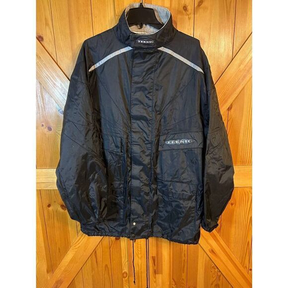Teknic Motorcycle Rain Jacket Black Pockets Elastic Waist Size XL READ (8930) - Picture 1 of 10